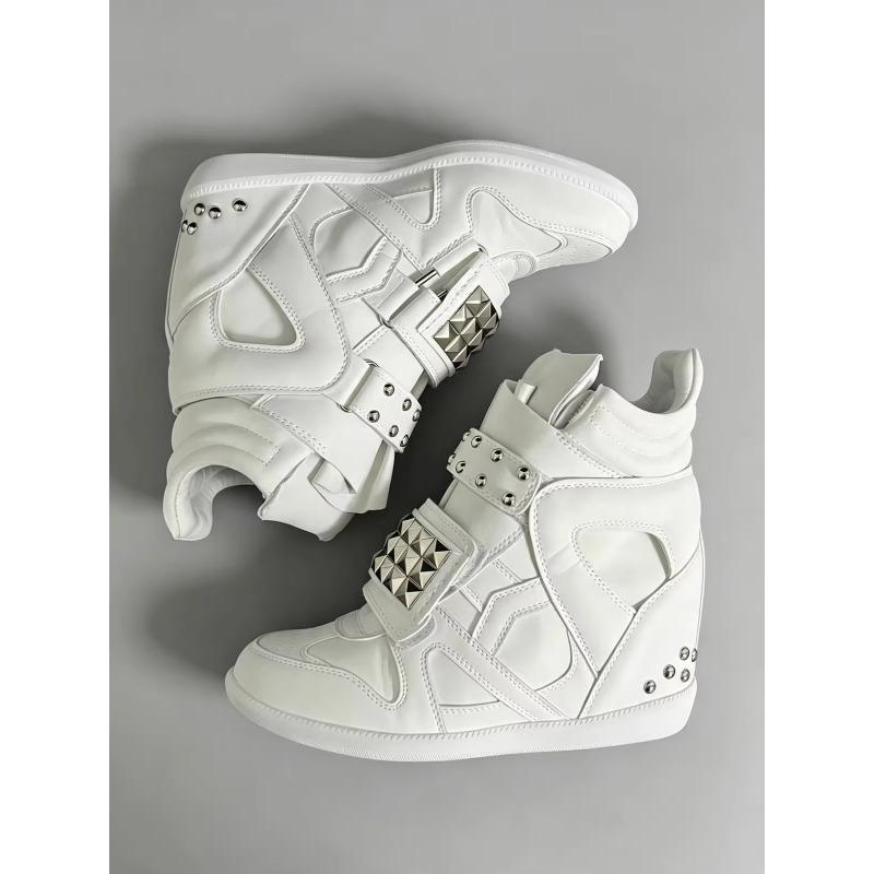 Women's High Hidden Sneakers Height‑Increase Studded Magic Tape Thick Sole Retro Punk Casual Shoes