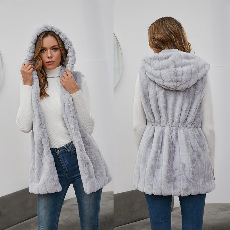 New fashion hooded vest women's spring and autumn imitation fur vest women's autumn and winter vest women's versatile