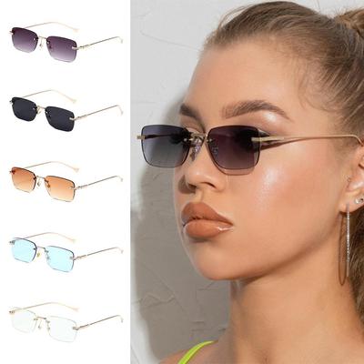 Rimless Square Sunglasses For Women Small Rectangle Ins Style Ladies Metal Shades Uv400 Protection Punk Sun Glasses For Women