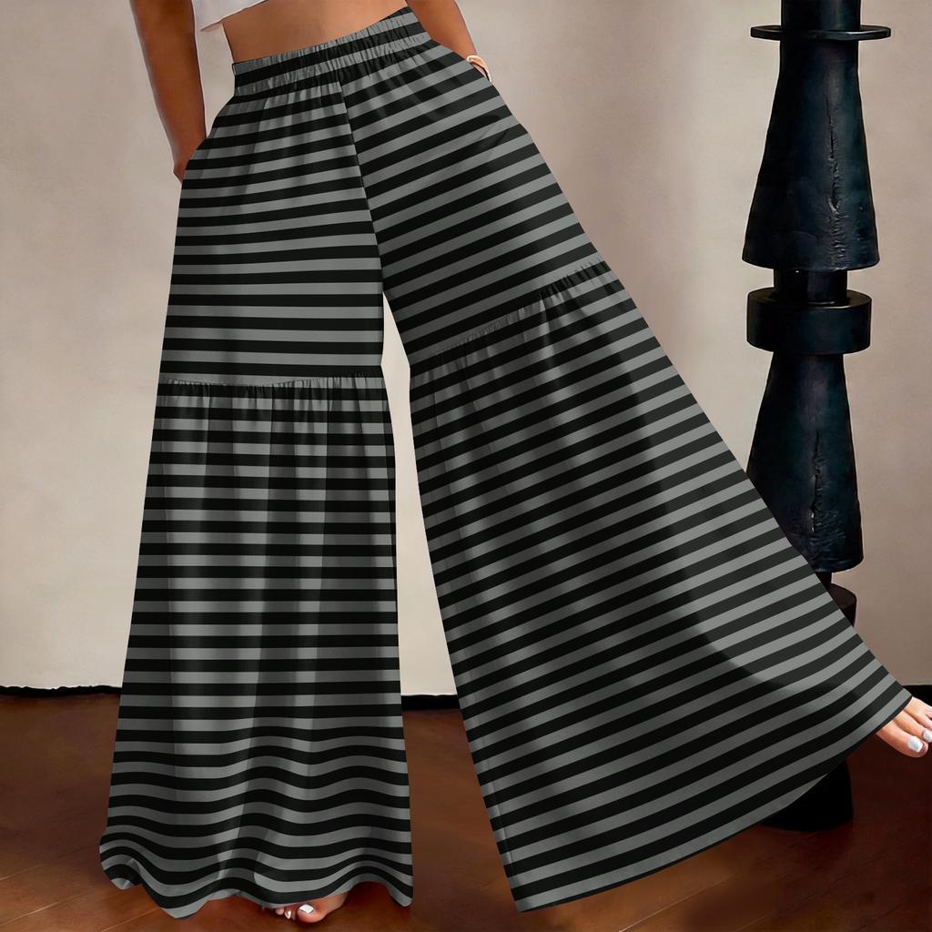 Damen High Waist Weite Beine Hose Lockerer Schnitt Leicht Fließend Bedruckte Lässige Hose Elastischer Bund Palazzo Hose