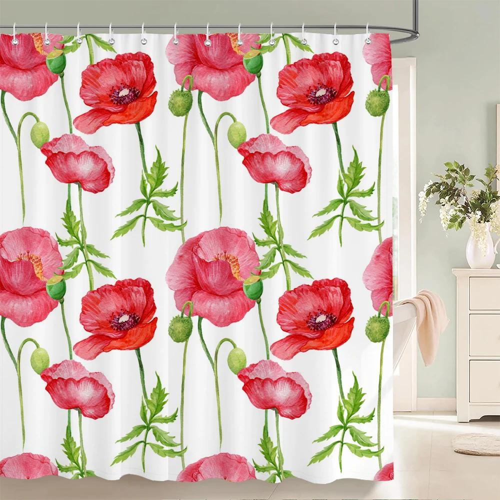 1 pack Watercolor tulip flowers pattern polyester material shower curtain bathroom partition curtain home decorative curtain
