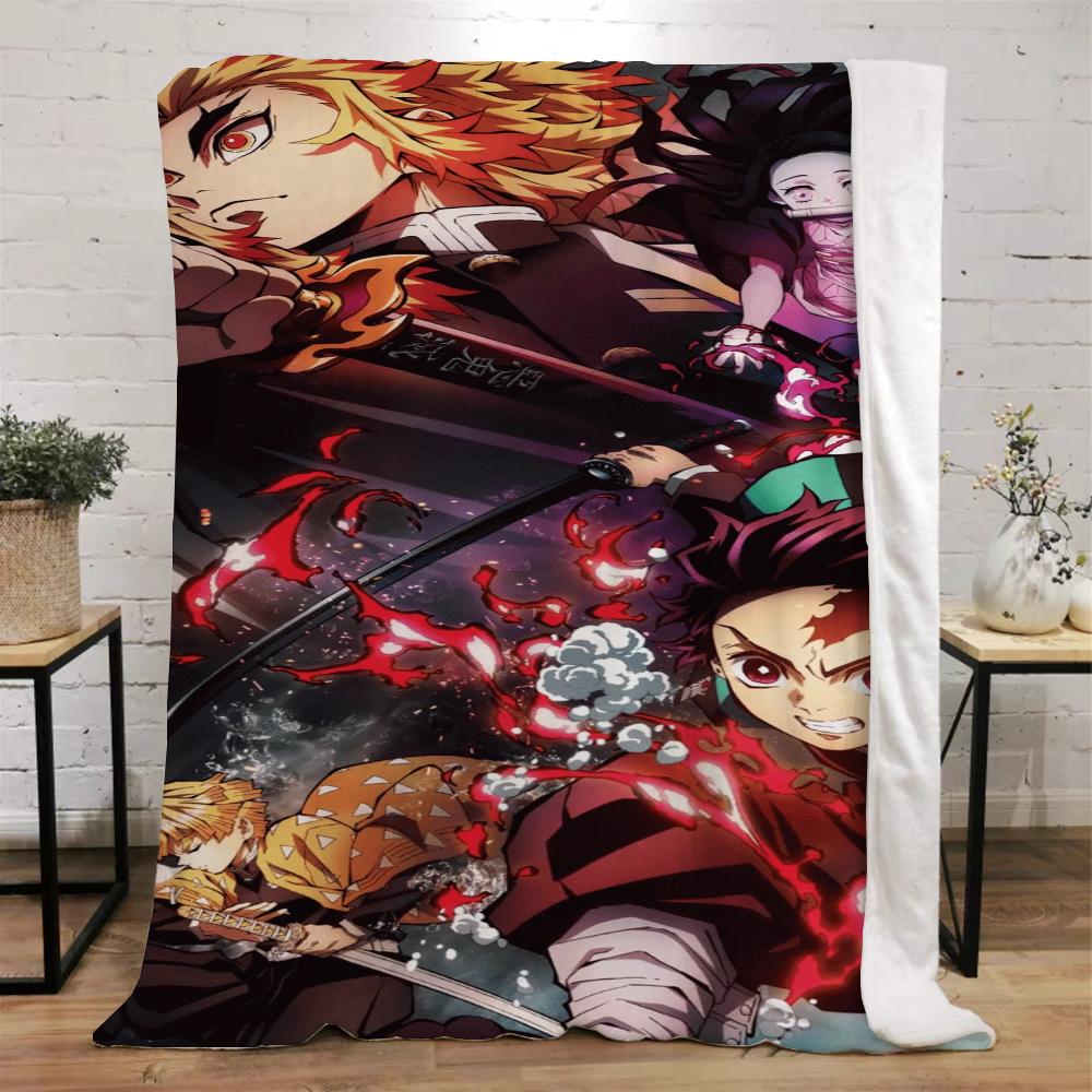Demon Slayer Funny Blanket Bed Custom Blankets & Throw Microfiber Bedding Home and Decoration Beach Towel Knitted Plaid Knee Nap