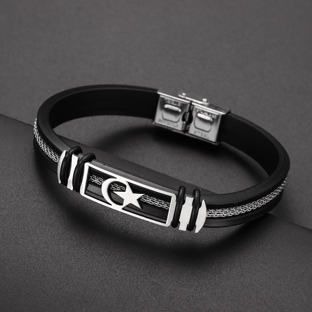 

Модный креативный браслет из сетки из нержавеющей стали со звездами и луной, мужской силиконовый браслет, праздничный подарок, ювелирные изделия чёрный