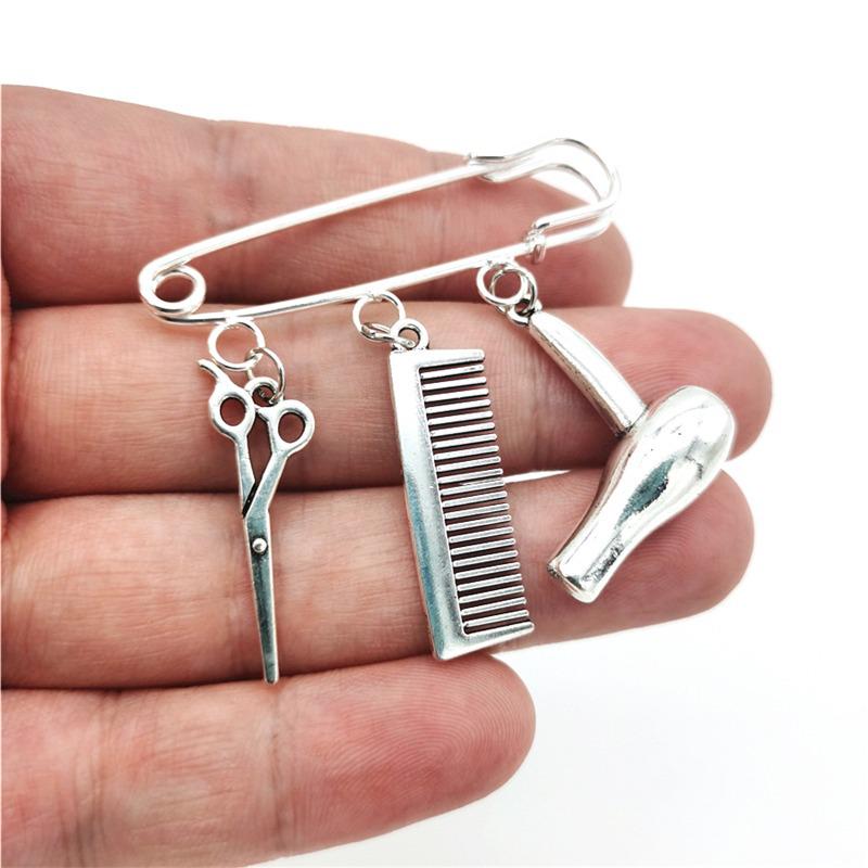 

Cross-Border E-commerce Barber Series Haircut & Style Alloy Brooch Safety Pin Ornament серебряный