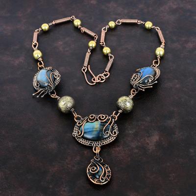 Labradorite Necklace Copper Wire Wrapped Necklace Real Gemstone Jewelry Adjustable Necklace Handmade Copper Wire Wrap Jewelry Wedding Gifts