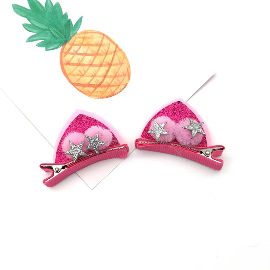 2 st kattöronhårklämmor glitter regnbågsfilt tygblomma hårnålar Cosplay Kawaii Hårklämmor Barnhuvudbonader Håraccessoarer