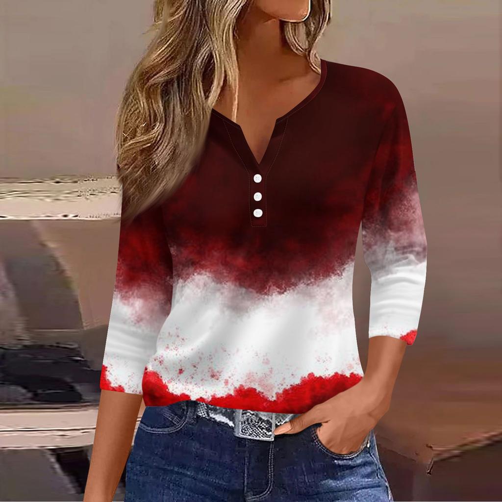 Women's Casual Fashion V-neck Loose Versatile Halloween Print Three-quarter Sleeve Top
