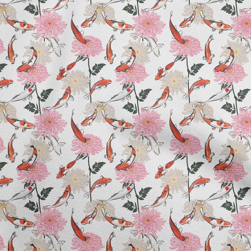 oneOone Cotton Flex Dusty Purple Fabric Asian Japanese Koi Fish with Floral Sewing Fabric by The Yard Printed DIY Clothing Sewing Supplies 40 Inch