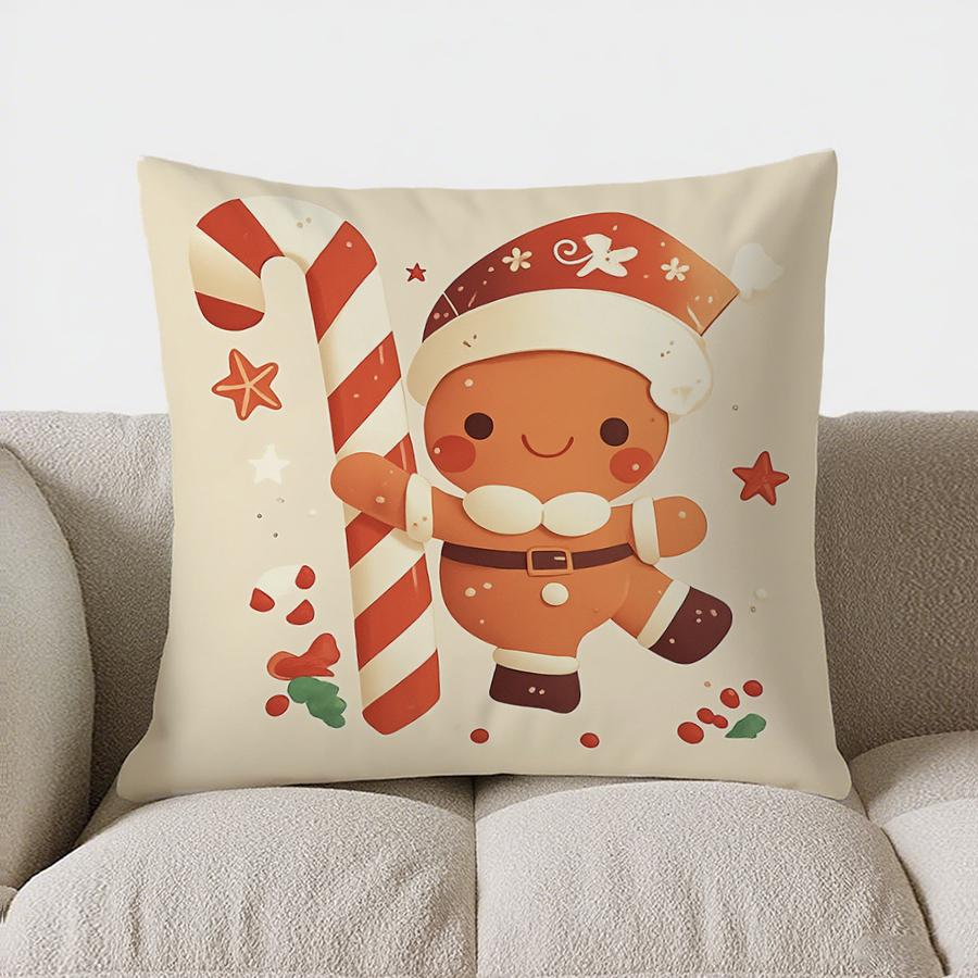 Home Decor Christmas Wreath Cushion With Sweet Treats Pattern Cushion Cover Suitable For Sofa Bedroom Car Pillow Cover
