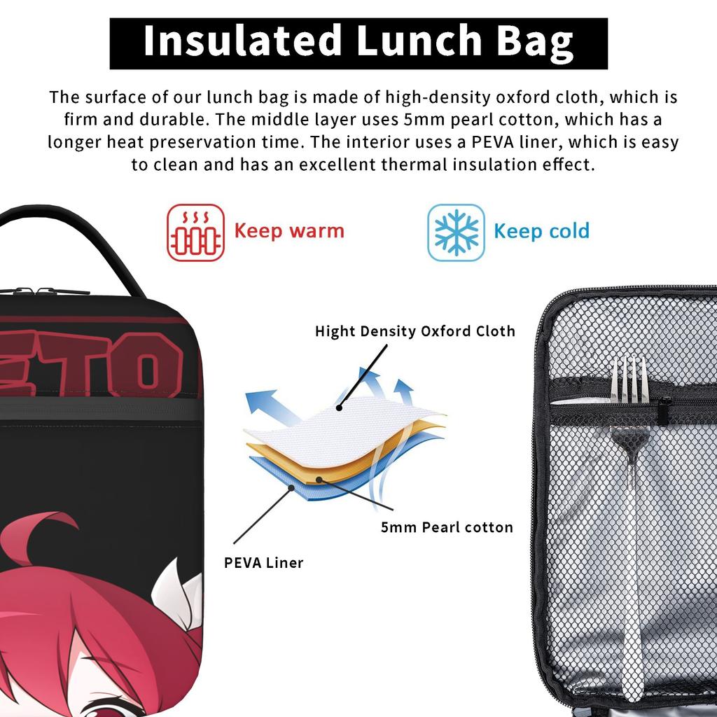 Kasane Teto Lunch Bag For Child  Custom Lunch Box Kawaii Office Cooler Bag Portable Waterproof Tote Food Bags