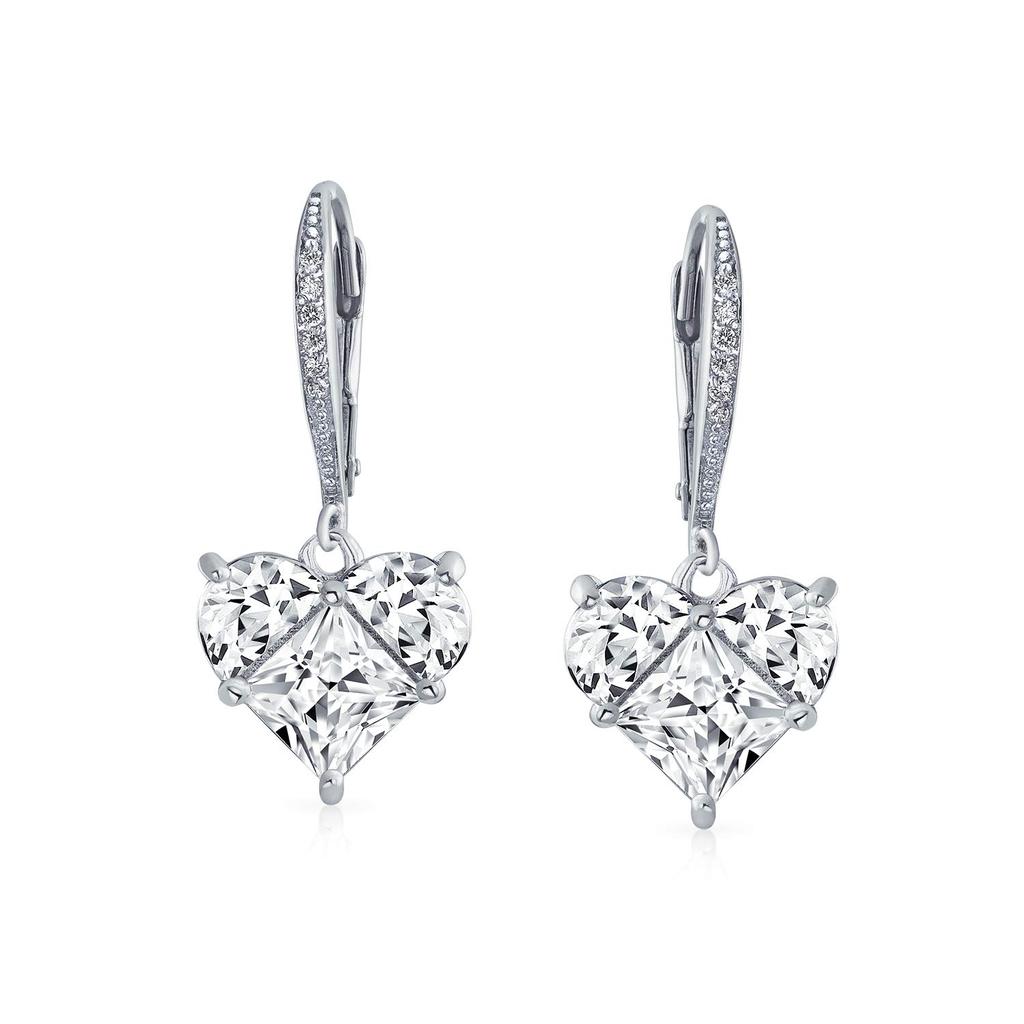 Bridal Anniversary Wedding Romantic 4CT AAA CZ Heart Shape Cubic Zirconia Cut Invisible Lever Back Earrings for Women Girlfriends Sterling Silver .925