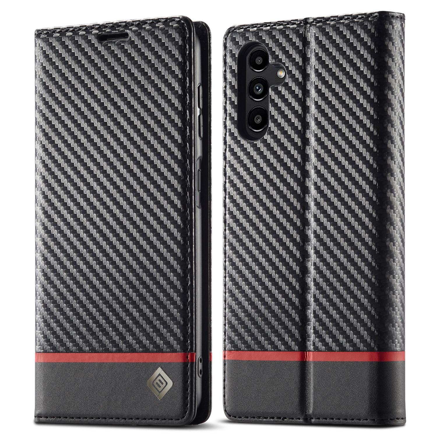 

LC.IMEEKE For Samsung Galaxy A15 5G/A15 4G Phone Case Carbon Fiber Texture Shell PU Leather Cover Horizontal Stripe