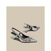 2025 Beautiful High Heels Women's Thin Heels Silver Temperament Pointed Single Shoes Belt Buckle French Bag Head Sandals