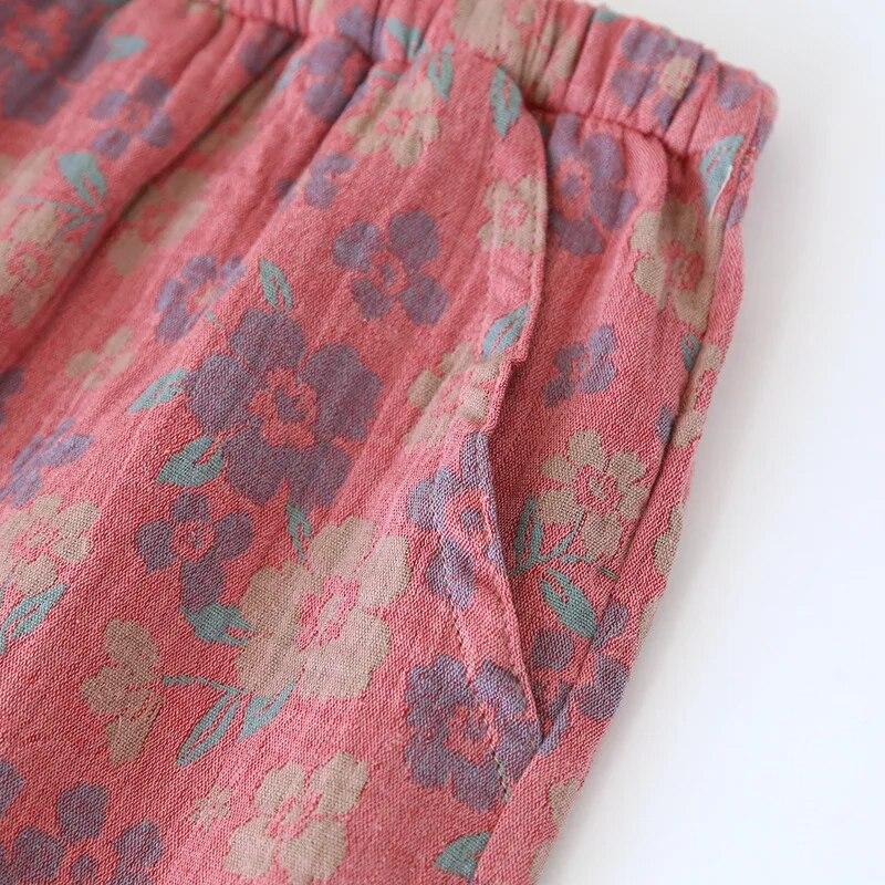 2026 Spring/Summer New Women's Sleeping Pants 100% Cotton Jacquard Cute and Fresh Flower Pants Loose Closing Home Pants Ladies