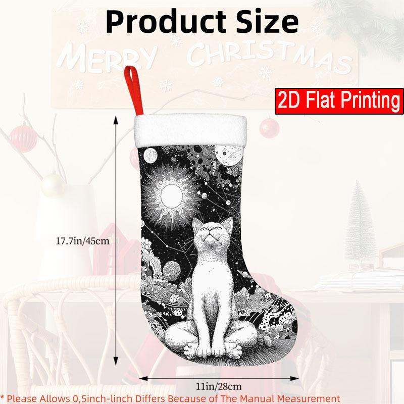 Christmas decoration fireplace hanging stocking 1pc, Black and White Cat - Pattern Christmas Gift Socks, Ch