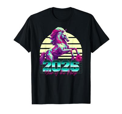 2026 Year of the Horse 80s Retro Chinese Zodiac Sign T-Shirt
