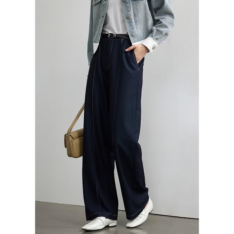 Wudao Old Money Style Faux Denim Wide-Leg Trousers