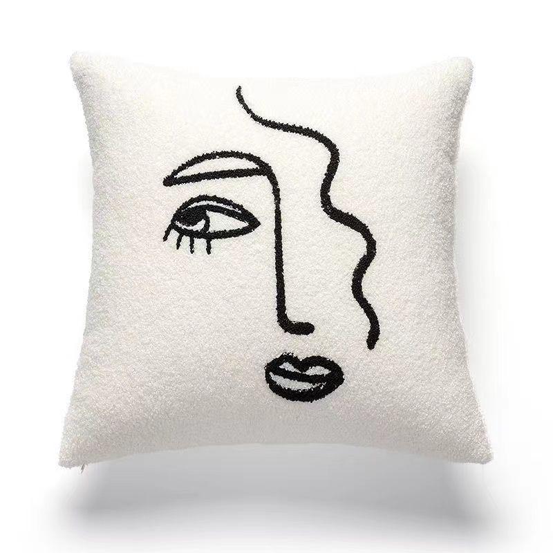 Embroidered Daisy Floral Cushion Cover, Pastoral Style, Removable & Washable for Homestay or Bay Window Decor.