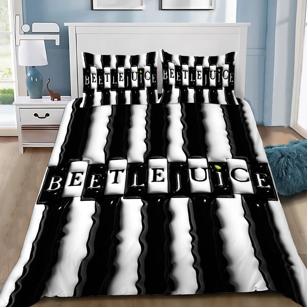 NEUES Bettwäscheset mit Bettbezug und Kissenbezug Horror B-Beetlejuices für Erwachsene Jungen Mädchen Schlafzimmer Dekoration Kinder Einzel Doppel Große Größe