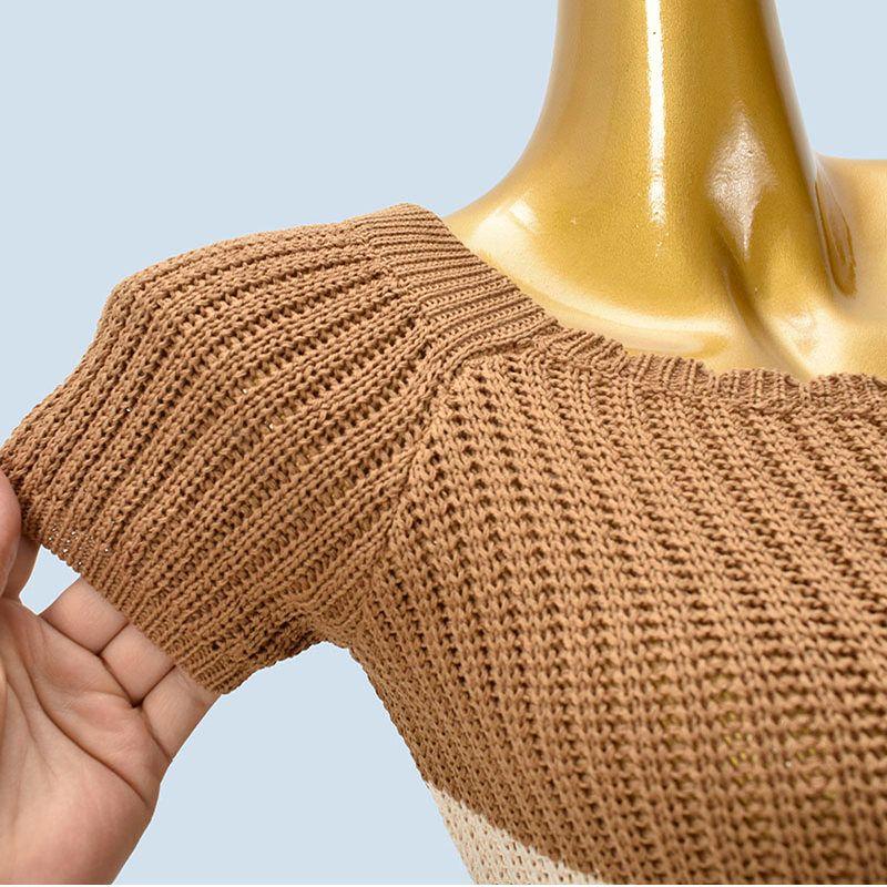 Foreign Trade Order French Style Round Neck Sexy Sheath Long Dress Slim Fit Long Sleeve Knitted Hollow Temperament Short Sleeve Dress Summer