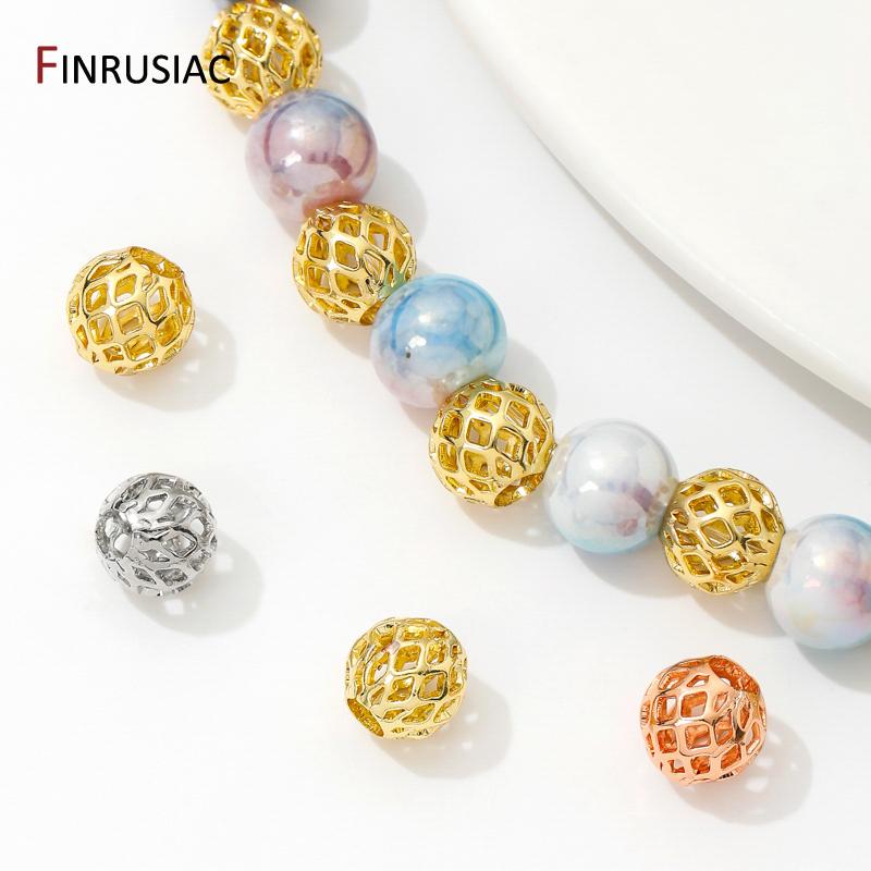 18K Gold Plated Brass Beads For Bracelets, 4/6/8mm Round Hollow Spacer Beads,Separators For Beads,DIY Jewelry Making Accessories