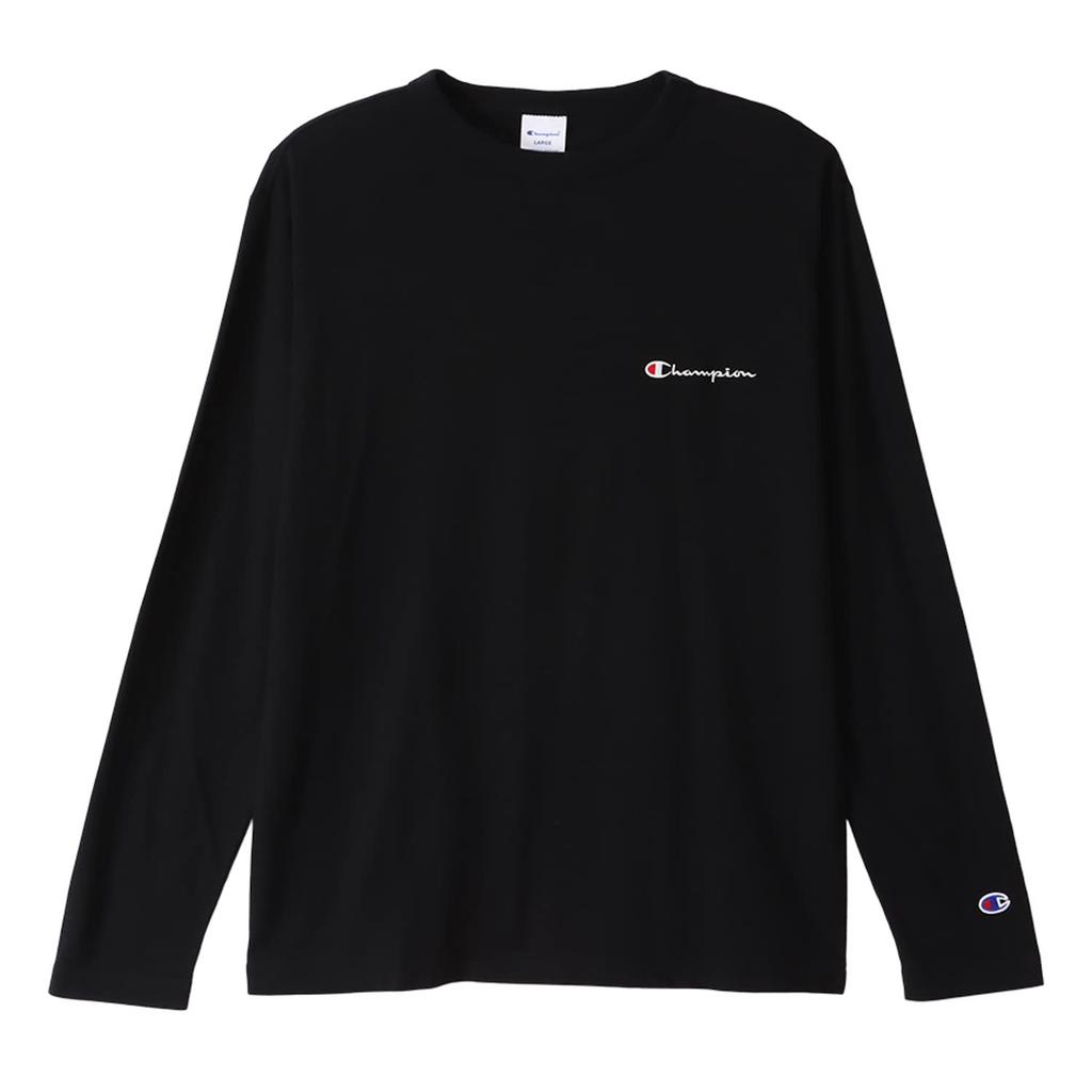 Champion Basic Long Sleeve Size Crew Embroidered Script Men's T-Shirt, Black, XL, 100% Cotton, Neck, Logo, C8-W420Z