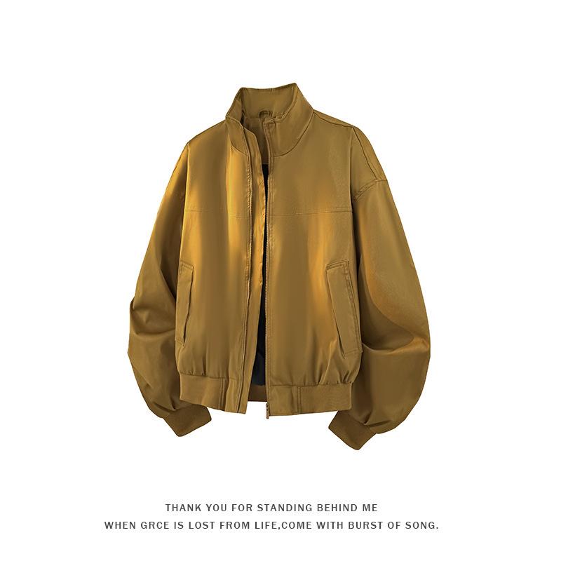 Men's Windproof Stand Collar Workwear Jacket - American Style, Three-Proof, Short, Loose Fit, for Spring & Autumn.