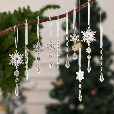 10 Stück Weihnachtsdekorationsartikel: Weihnachts-Eis am Stiel, Transparente Schneeflocken, Eisprismen, Acryl-Fake-Eistüten