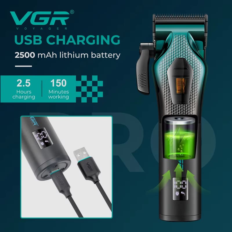 VGR V-271 Electric Hair Clipper with Digital Display for Men's Oily Hair Professional High-speed 11000RPM Push Shear Clipper Carved Home Razor Shaver