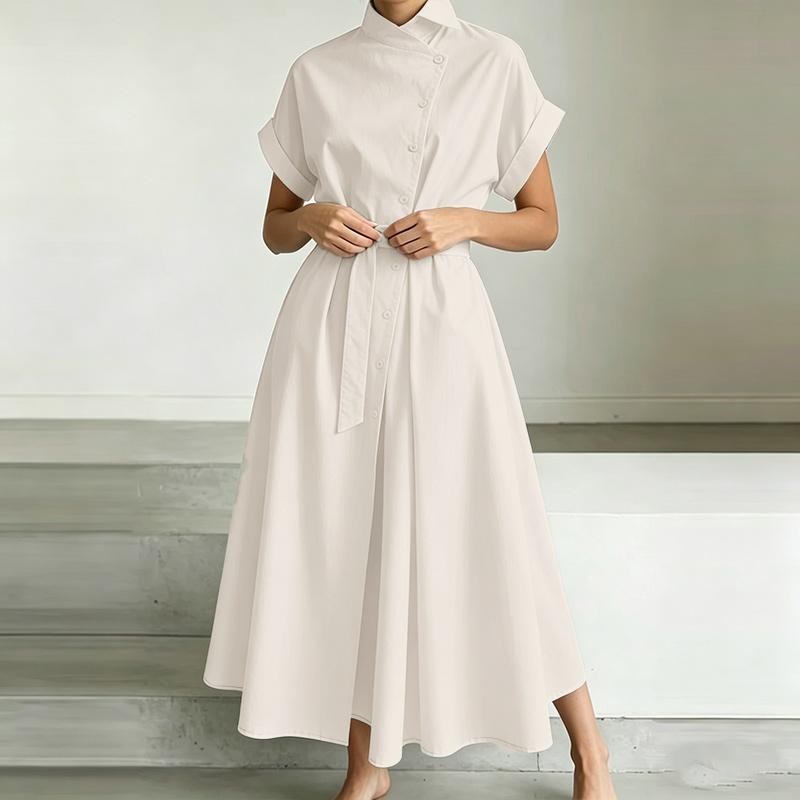 ZANZEA Women Summer Round Neck Casual Short Sleeve Long Dress