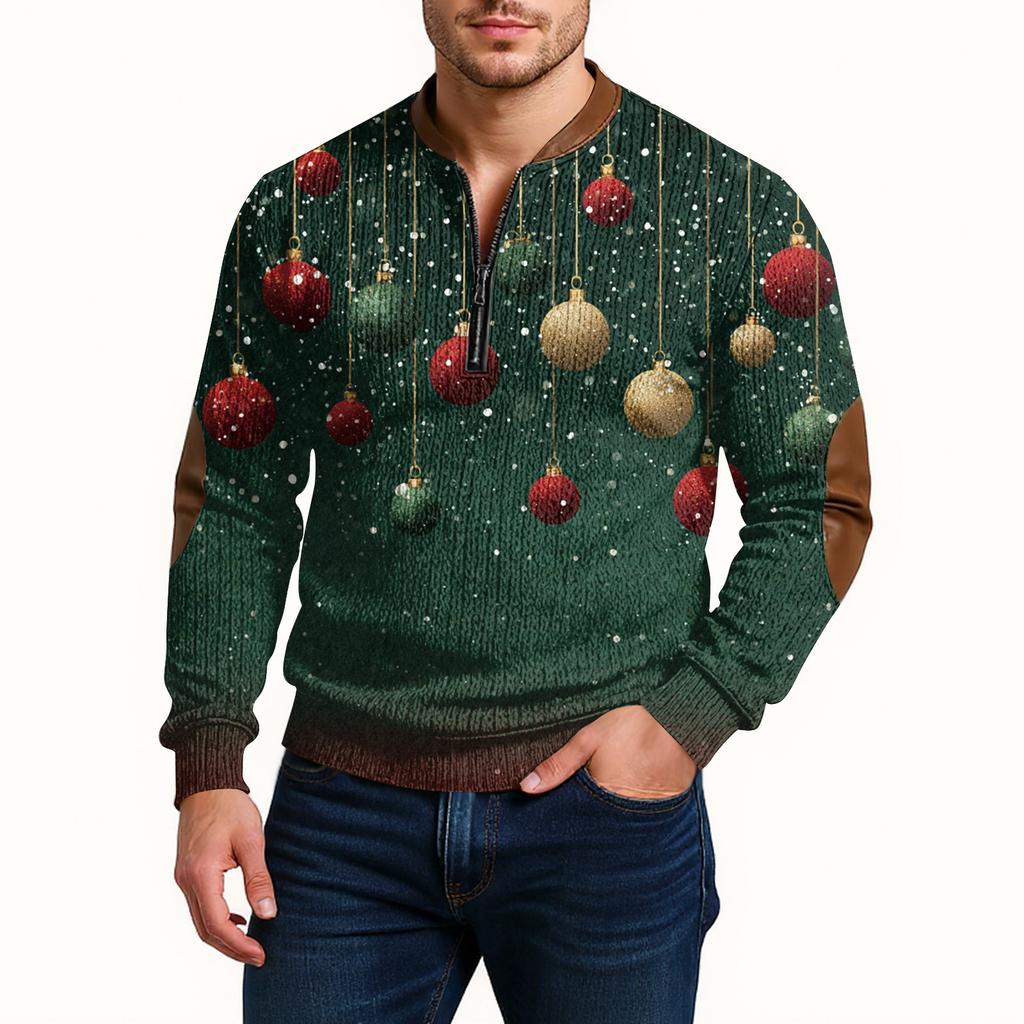 Mens Christmas Sweater Zip Up Sweatshirts Vintage Knit Graphic Sweatshirt Xmas Stand Collar Pullover