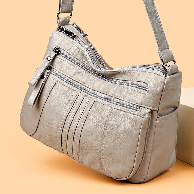 Retro Soft Leather Shoulder Bag Multi Pocket Solid Color Crossbody Bag Perfect for Business Trips Grocery Shopping