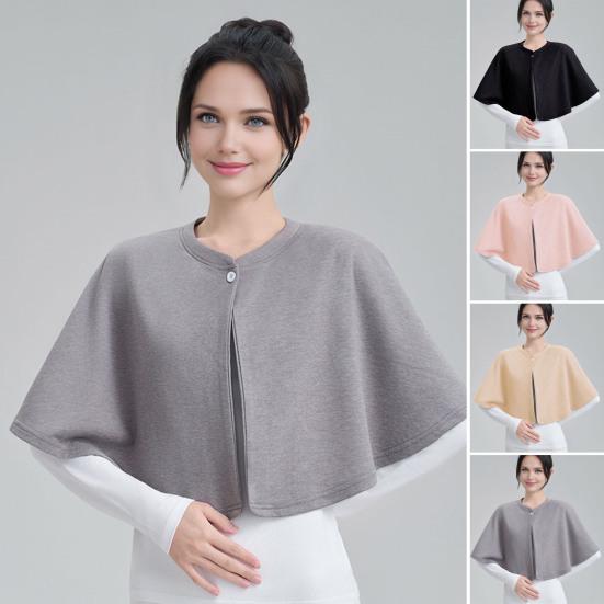 Women Shawl Solid Color Button Closure Autumn Winter Windproof Shawl Hemming Protection Loose Fit Soft Shawl Wrap