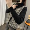 Sweater for Women Autumn Winter Thickened Warm Knitted Faux Two-Piece Knit Top Stretchy Long Sleeve Oversize Long-neck Tops