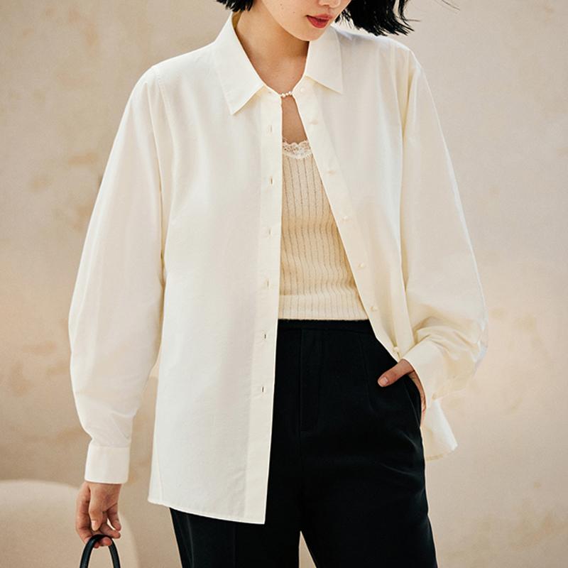 

Весенние новые повседневные рубашки с длинным рукавом для офиса для женщин, модные однобортные простые свободные белые блузки для женщин, элегантные облегающие однотонные женские топы 26225 2XL белый