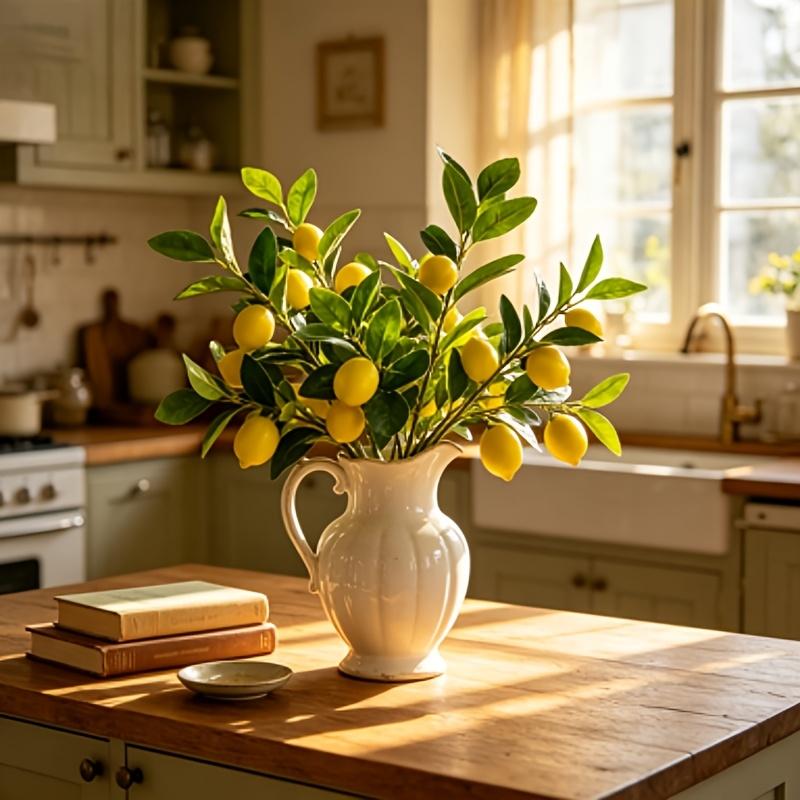 2pcs Lifelike Artificial Lemon Branches | 50 Cm / 19.69 Inches, Realistic Plant Design, Synthetic Plants for Holiday, Daily, Wedding