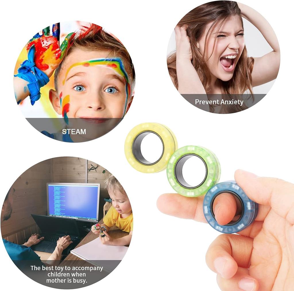 3pcs Magnetic Rings Spinner Fidget Toy Set Finger Magnets Rings for Anxiety Relief Therapy Fidget Pack Gift for Adults Teens Kid