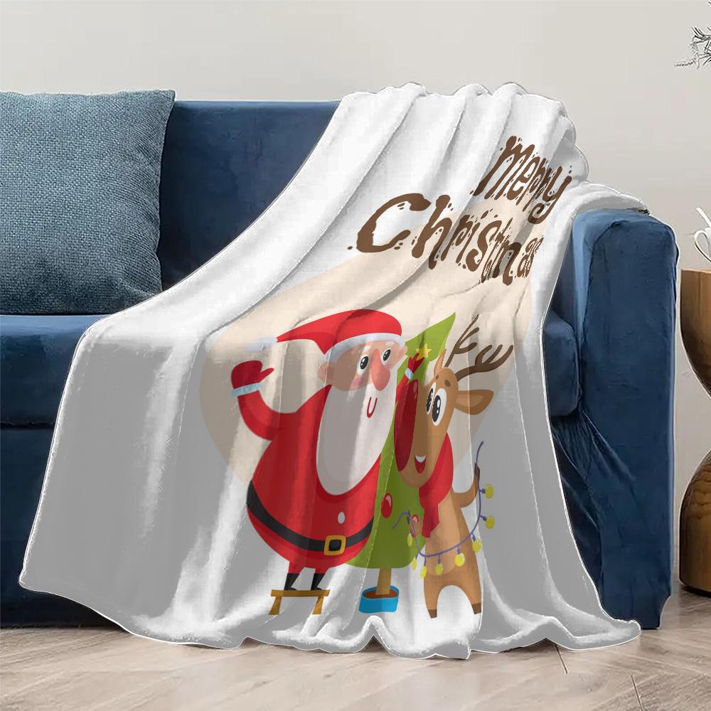 Christmas Throw Blanket Santa Claus Reindeer Festive Holiday Cozy Warm Soft Plush Bedspread Decor Gift