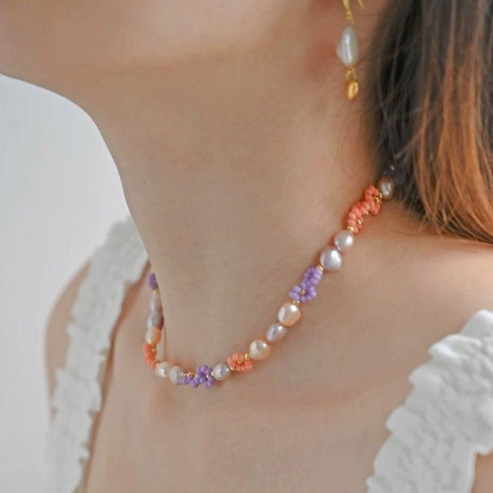Bead Rice Bead Necklace Minority Design Flower Pearls Clavicle Chain Creative Daisy Bracelet Girl