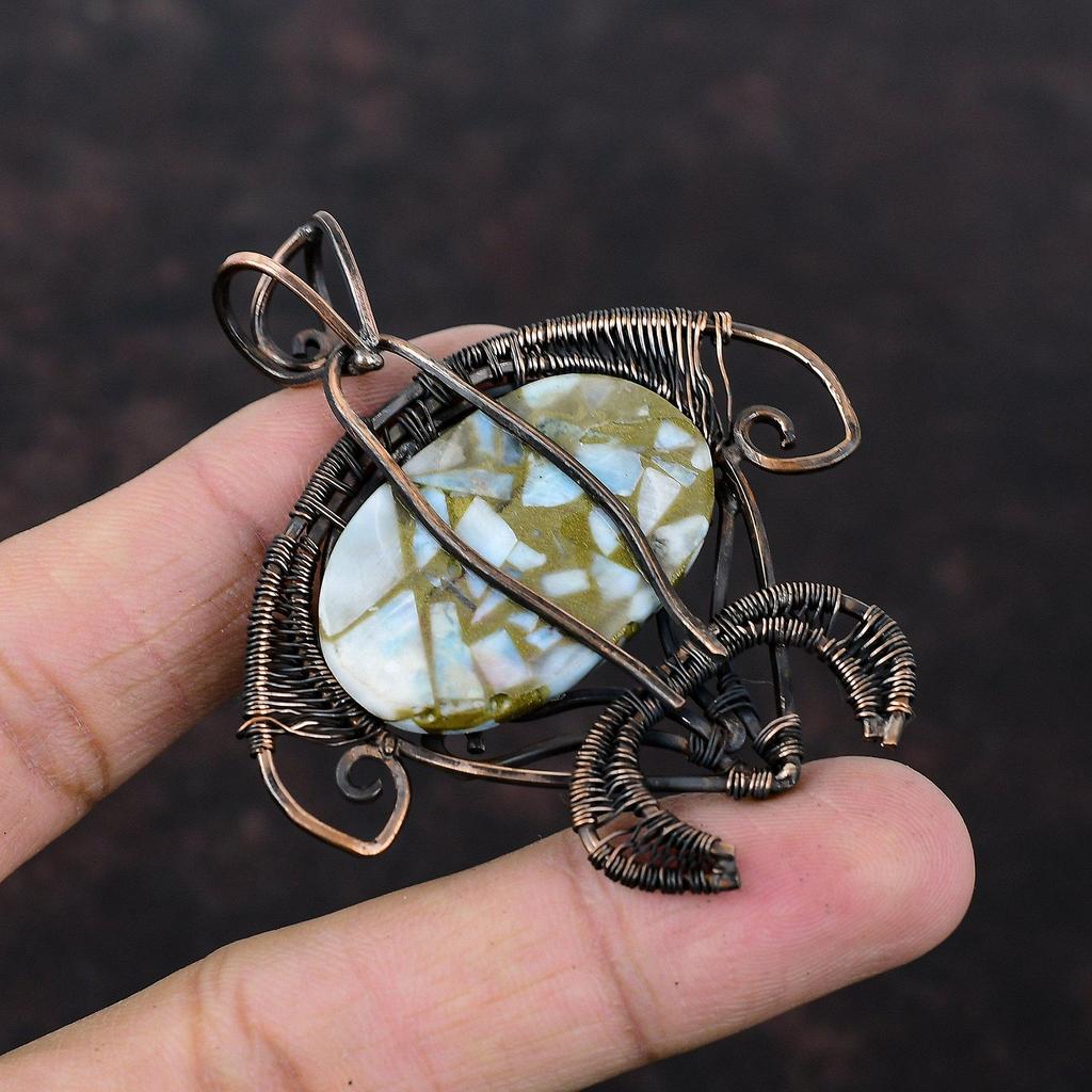 Copper Larimar Pendant Copper Wire Wrapped Pendant Handmade Copper Jewelry Tortoise Designer Pendant Wire Wrap Gemstone Jewelry Gift For Her