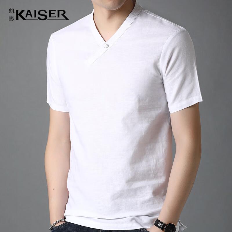 KAISER Men's Linen Blend V-Neck Short Sleeve T-Shirt KS5227