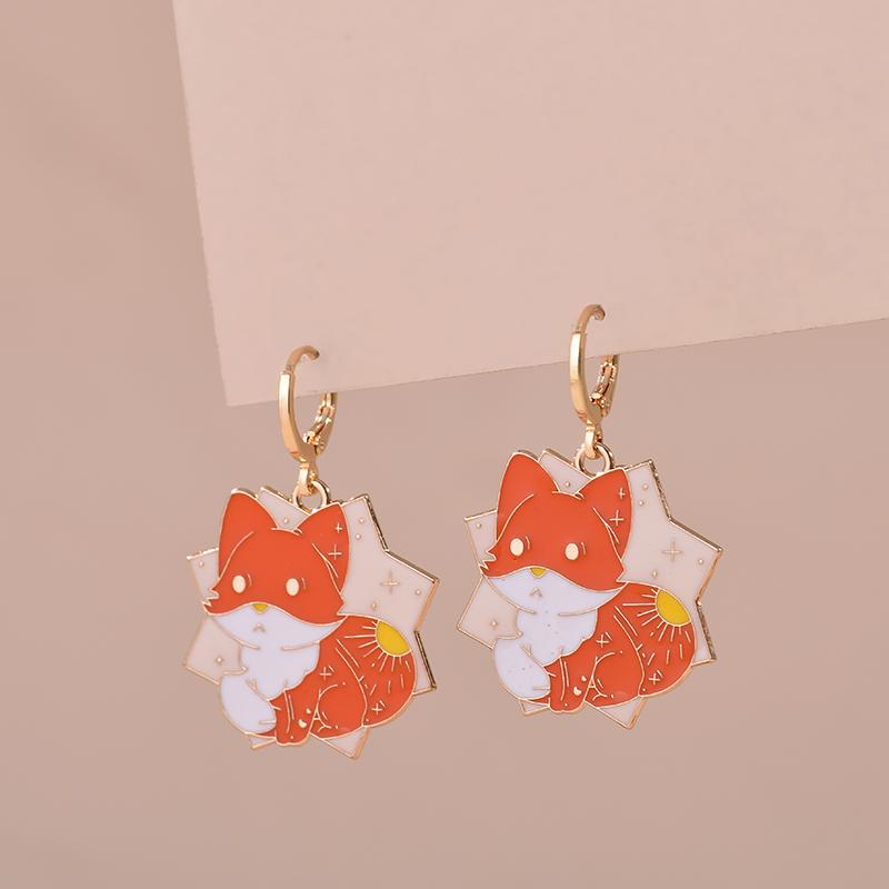 Colorful Aesthetic Animal Cat Rabbit Koi Dragon Earrings For Women Girls Enameled Delicate Gold Color Hoop Earrings Jewelry Gift