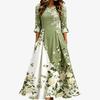 Spring and Summer 2026 New Round Neck 7-point Sleeve Casual Loose Long Printed Dress - Bamboo Hemp