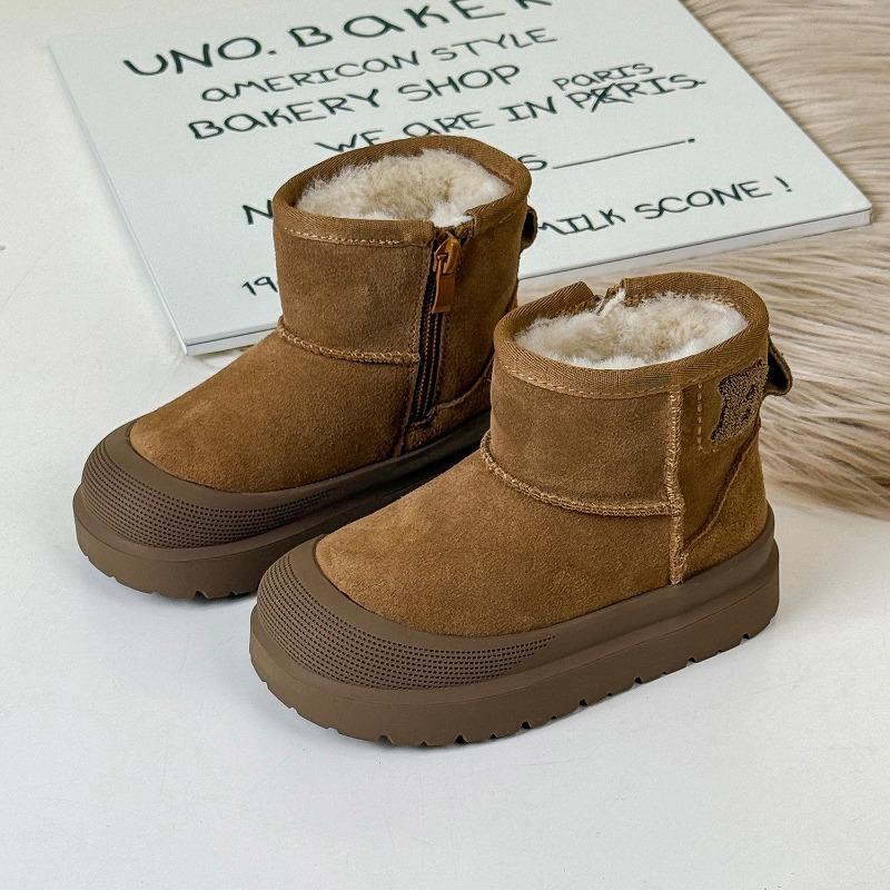 

Зимние новые детские ботинки-баотоу, замшевые кожаные, утепленные хлопковые ботинки с высоким голенищем, детские хлопковые ботинки для мальчиков и девочек 26-30 yards whole hand 5 pairs starting approval хаки