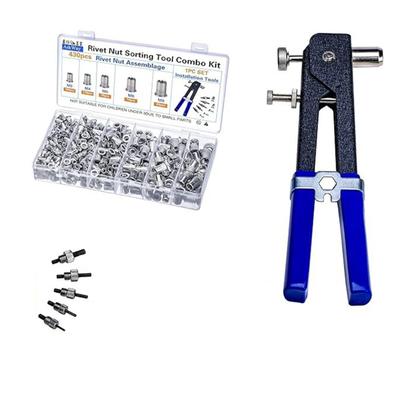 430Pcs 3/4/5/6/8mm Pressure Rivet Nut Tool Kits Flat Head Threaded Rivet Nut Assortment with Rivet Nut Installer