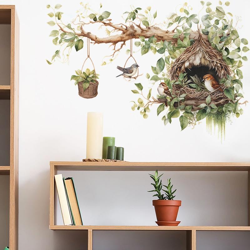 Lovely Branch Bird's Nest Wall Stickers for Living Room Bedroom Home Background Decor Self-adhesive Vinyl Decals Wallpaper
