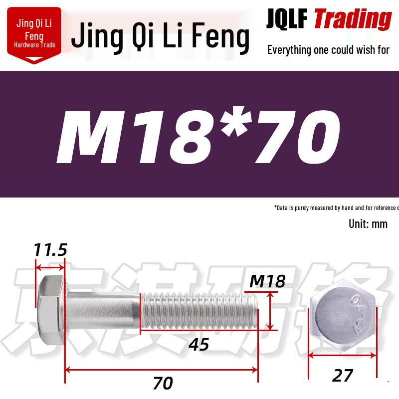 201 Stainless Steel Hex Head Bolt, Half Thread, M6-M30 Threaded Rod