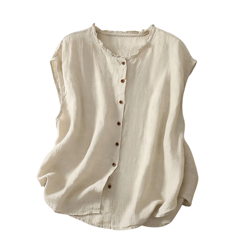 Women's Vintage Cotton And Linen Casual Loose Button-up Vest Top