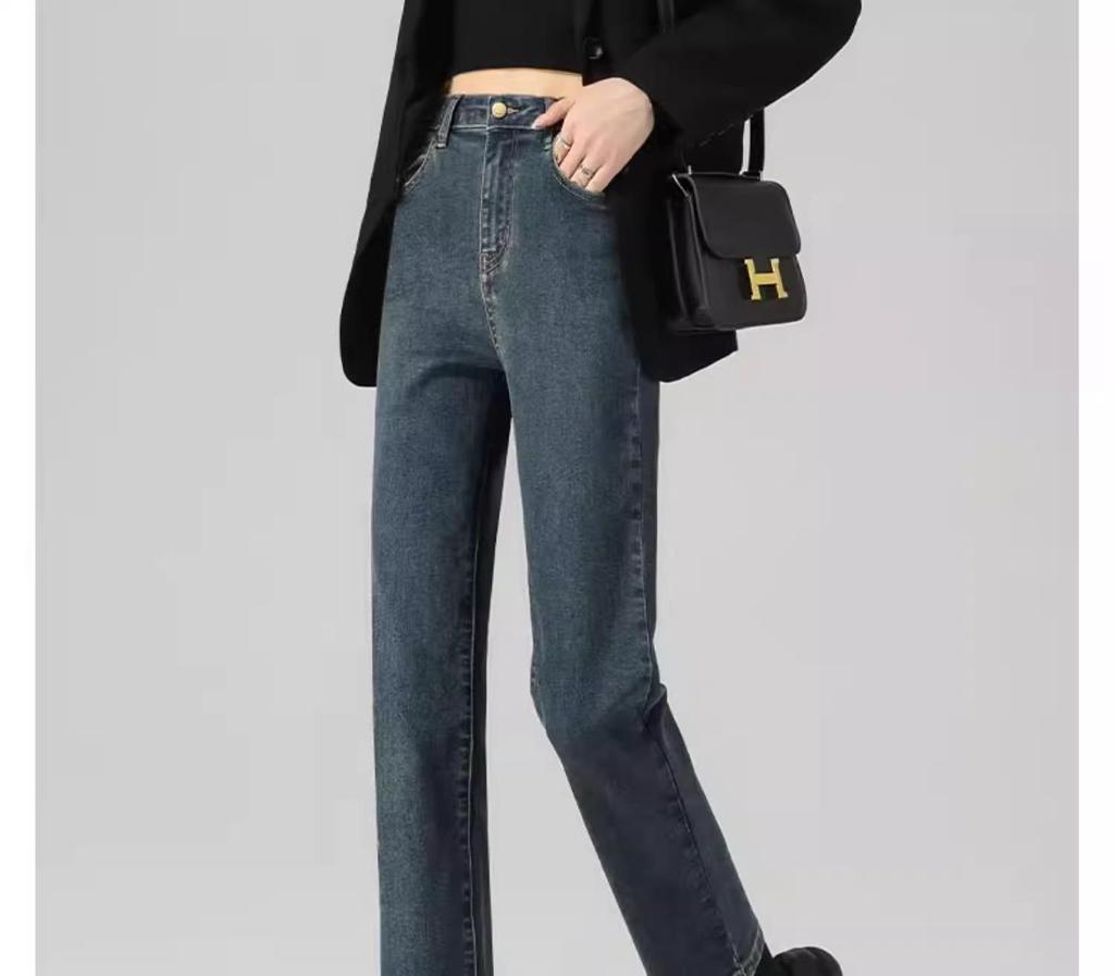 Women's High-Waist Retro Blue Slimming Cigarette Jeans - 2025 Spring & Autumn Collection