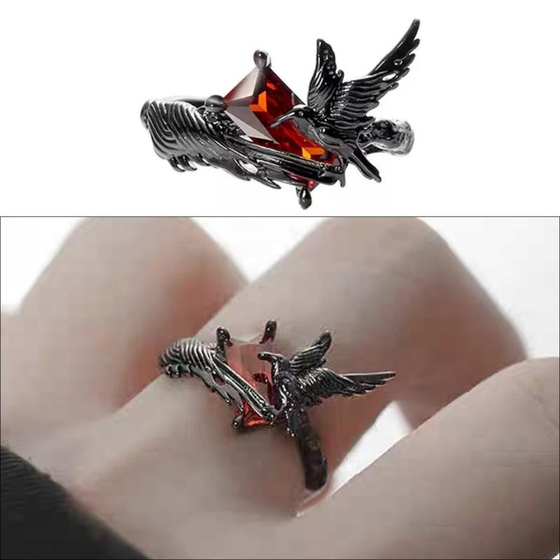 Unisex Adjustable Sturdy Alloy Rings with Black Gems Fashion Accessory for Punk Fashion and Unique Styles Enthusiasts